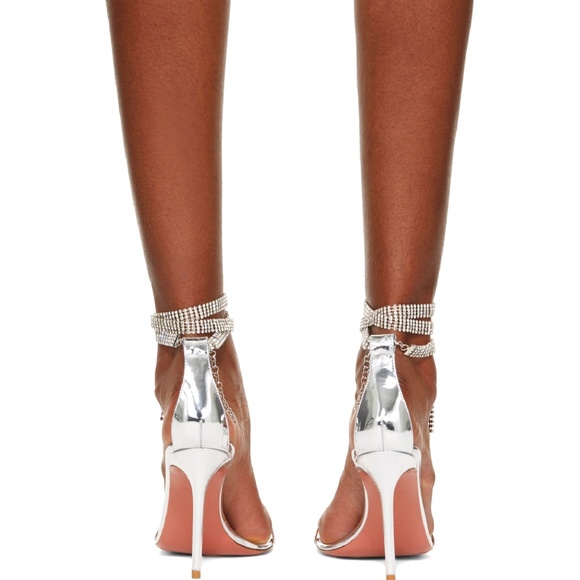 Amina Muaddi Silver Georgia Heeled Sandals / Stiletto Heels US9 - Picture 7 of 13